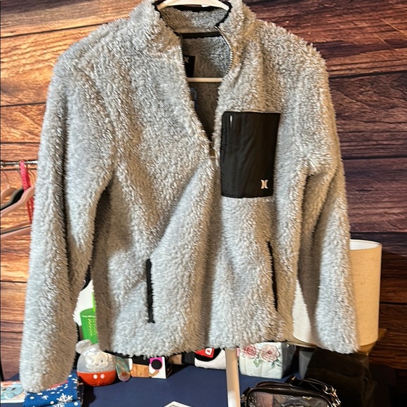 Hurley Sherpa Quarter Zip Jacket - Black boys large 10/12 - Picture 3 of 3